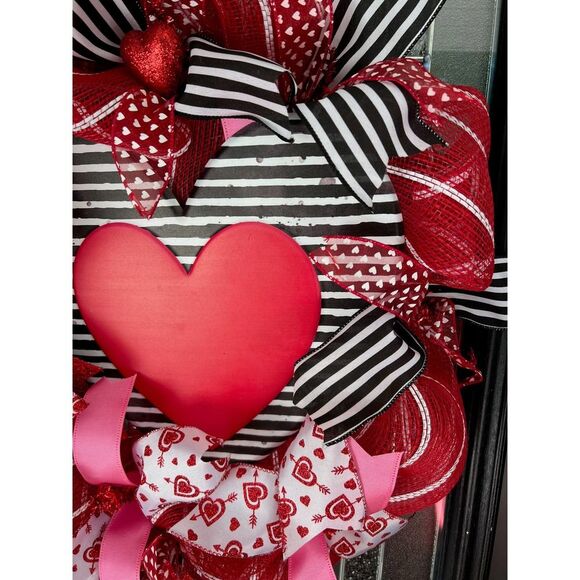 Valentines Deco Mesh Wreath For Front Door - Picture 2 of 7